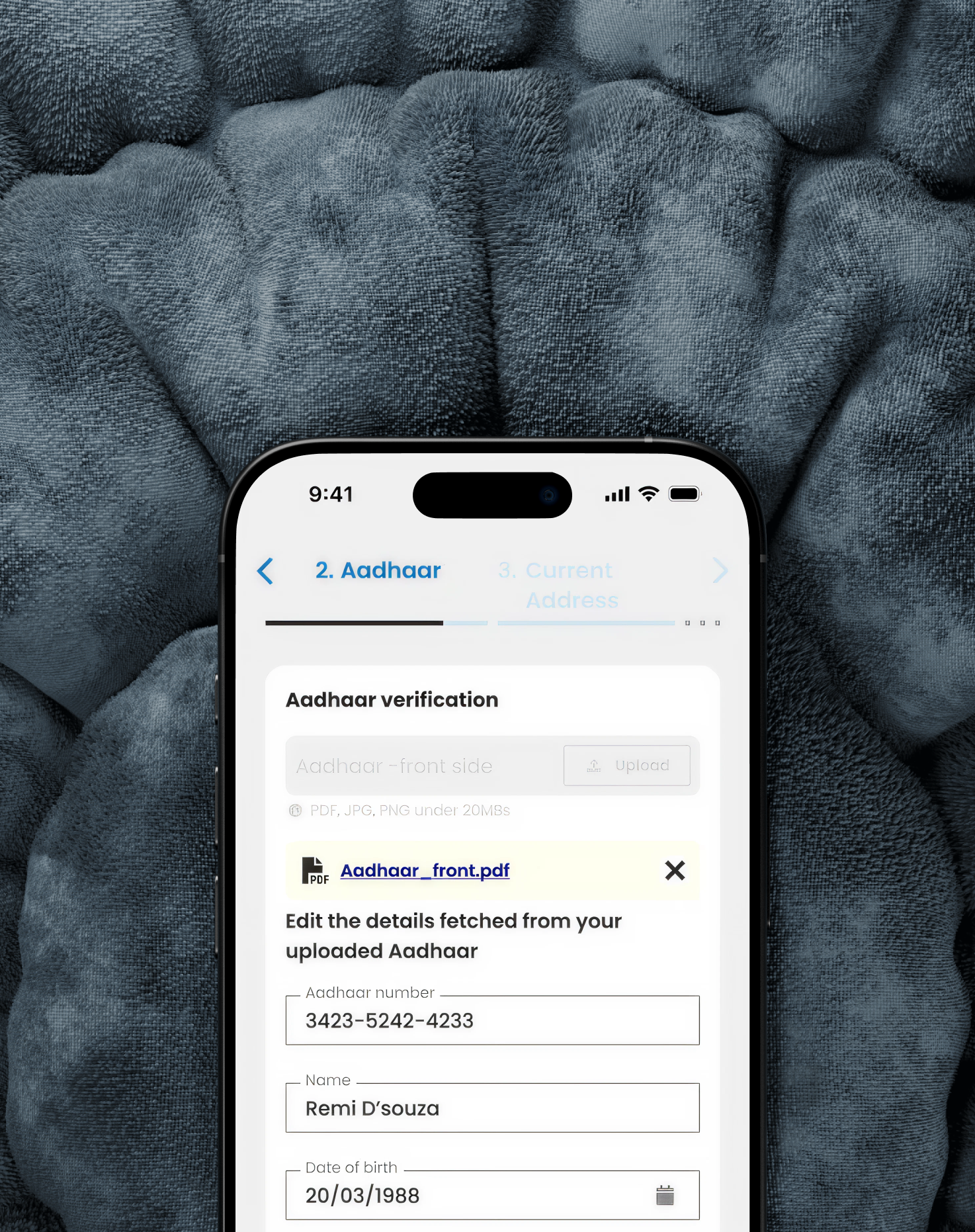 A sample screen to demonstrate a point in a typical loan application eligibility journey