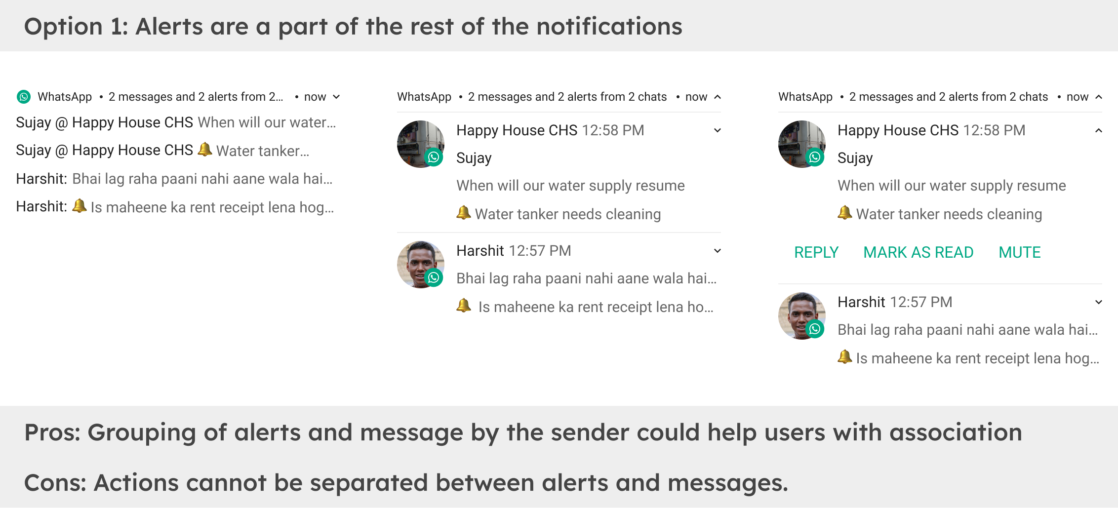 WhatsApp message Notifications grouped by the sender.